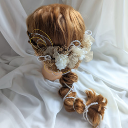 ヘッドドレス　ヘッドパーツ　髪飾り　ウエディング　結婚式　卒業式　成人式　プリザーブドフラワー　白 ゴールド　 5枚目の画像