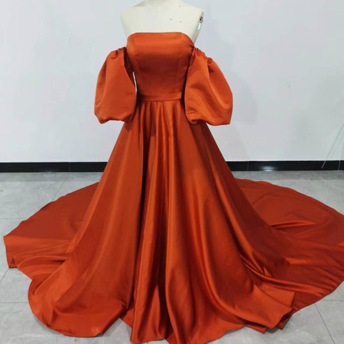 高品質！テラコッタ カラードレス 編み上げ 華やかなトレーン  