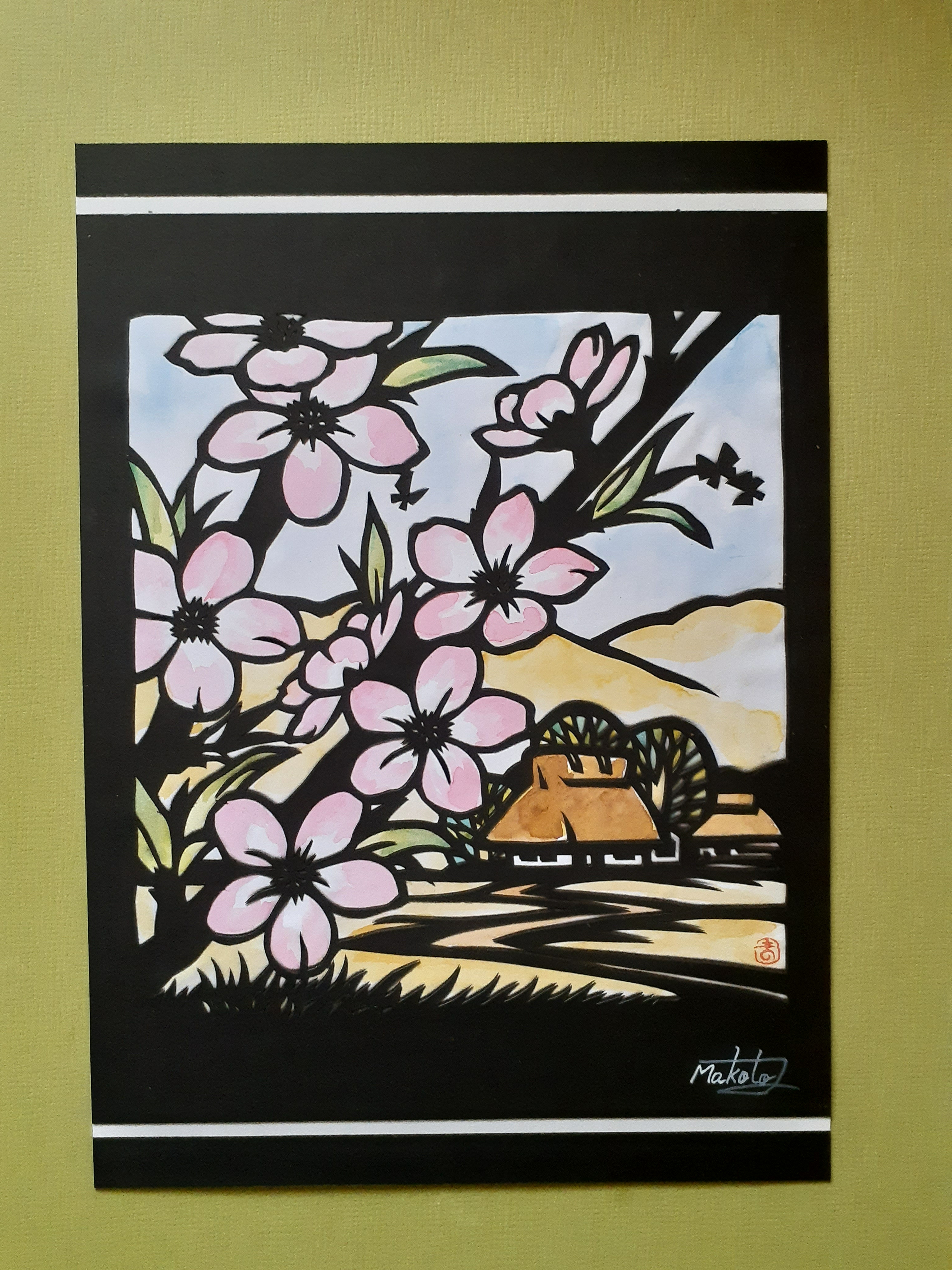 切り絵　田舎の四季/春夏秋冬４点セット
