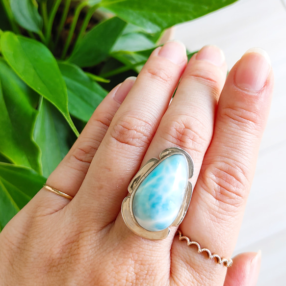 ♡期間限定SALE♡❁Sea blue tear larimar ring silver925❁ハイクオリティラリマー 4枚目の画像