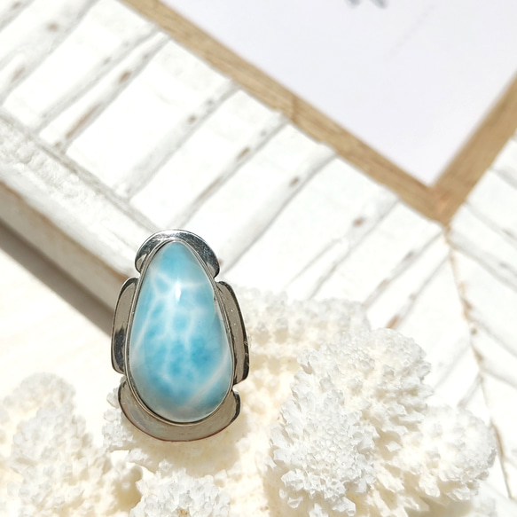 ♡期間限定SALE♡❁Sea blue tear larimar ring silver925❁ハイクオリティラリマー 5枚目の画像