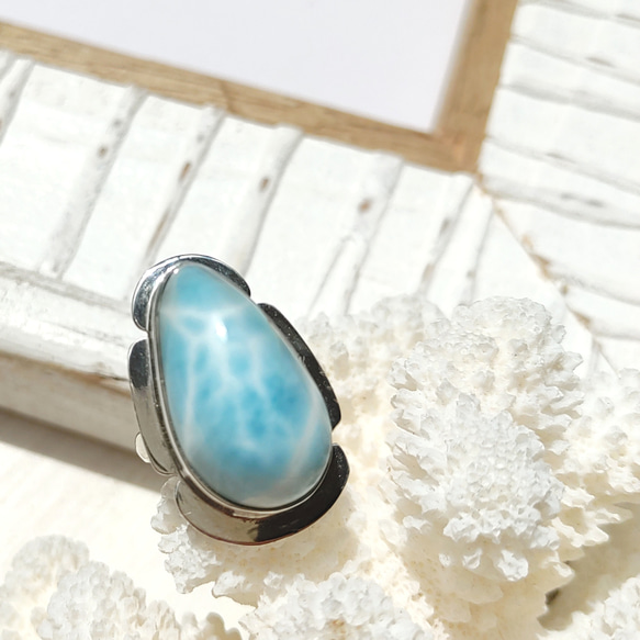 ♡期間限定SALE♡❁Sea blue tear larimar ring silver925❁ハイクオリティラリマー 2枚目の画像