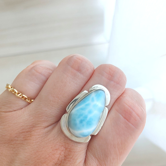 ♡期間限定SALE♡❁Sea blue tear larimar ring silver925❁ハイクオリティラリマー 1枚目の画像