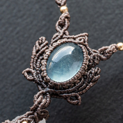 水晶+月長石+海藍寶石花邊編織天然石項鍊 第8張的照片