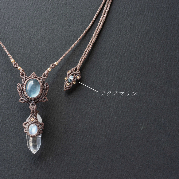 水晶+月長石+海藍寶石花邊編織天然石項鍊 第7張的照片