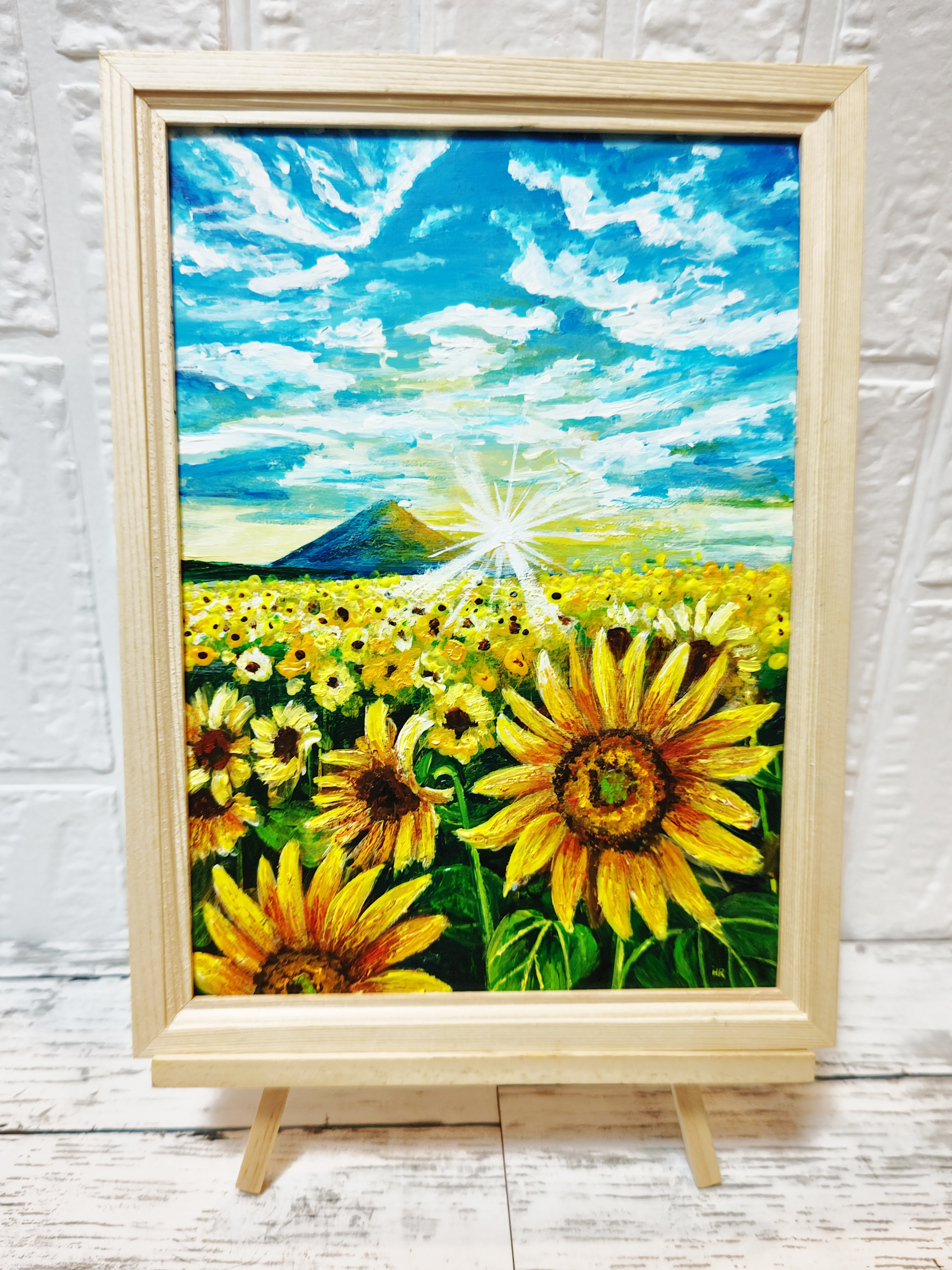油絵 油彩 油彩画 絵 絵画【山中湖のひまわり畑】A3 油絵 油彩 油彩画 絵 絵画【山中湖のひまわり畑】A3 絵画 HR