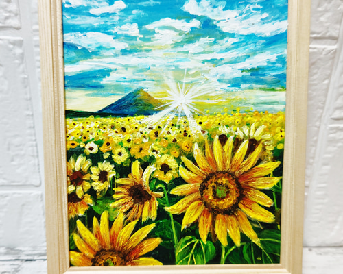 油絵 絵画 【富士山が見えるひまわり畑】 富士山とひまわり畑 2 (120X60CM) | セオアートギャラリー