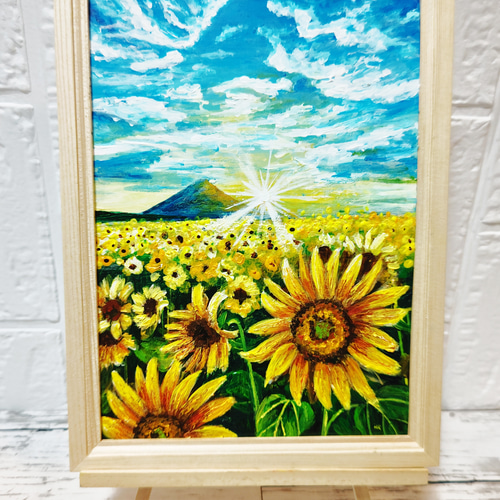 油絵 油彩 油彩画 絵 絵画【山中湖のひまわり畑】A3 油絵 絵画 【山中湖のひまわり畑】 絵画 HR 通販 14712783