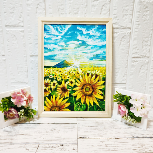 油絵 油彩 油彩画 絵 絵画【山中湖のひまわり畑】A3 油絵】【山中湖のひまわり畑 】 #油絵 #手書き #アート #絵画