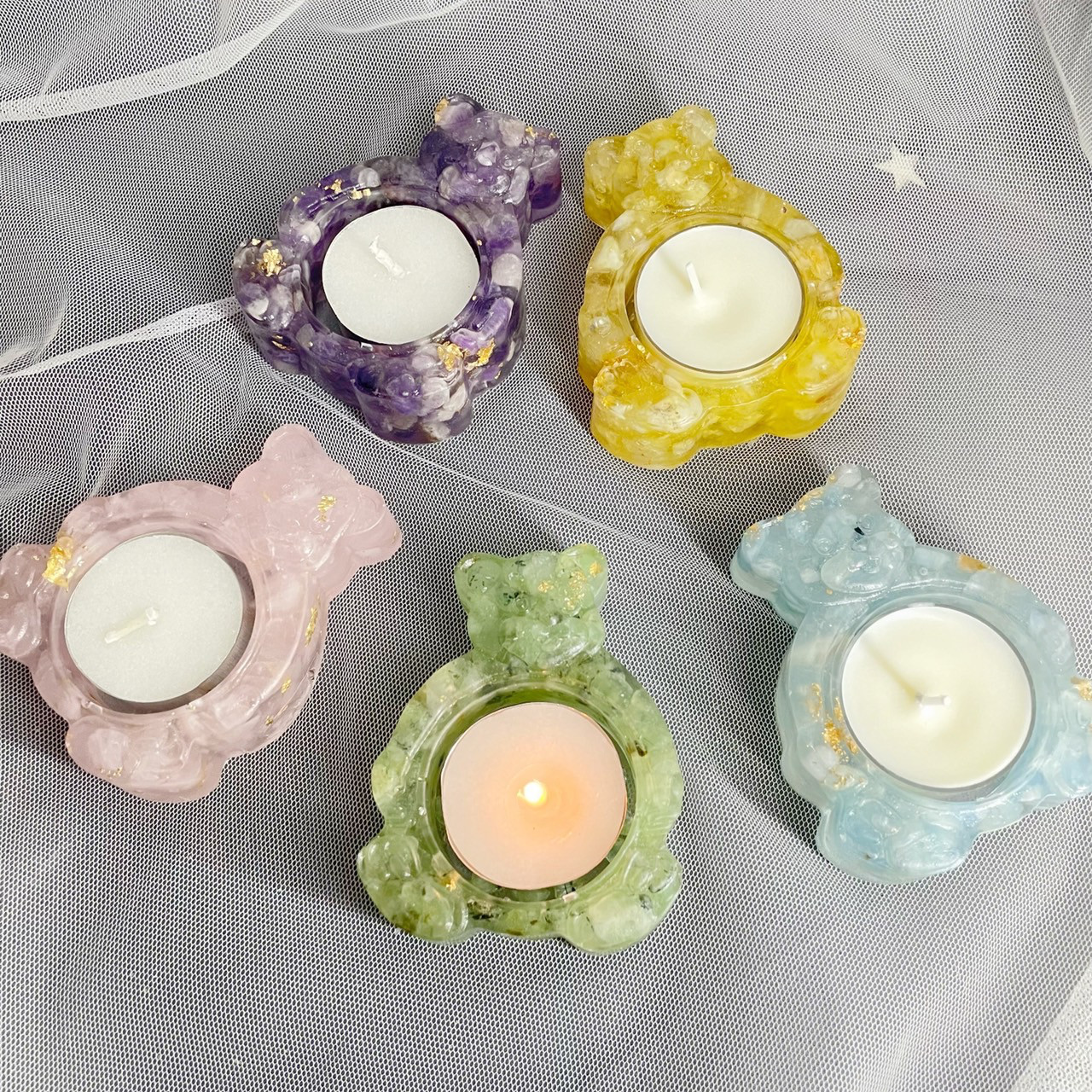 ハンドメイド】ナチュラルエナジー クリスタルベア キャンドルホルダー