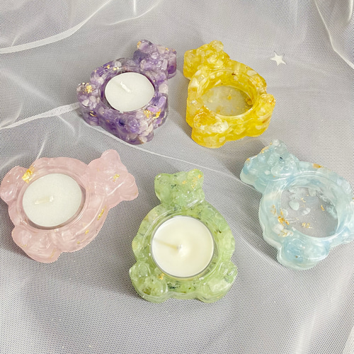 ハンドメイド】ナチュラルエナジー クリスタルベア キャンドルホルダー