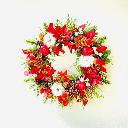 クリスマスリース りんごと木の実がたっぷり 25cm Xmas 赤色 レッド