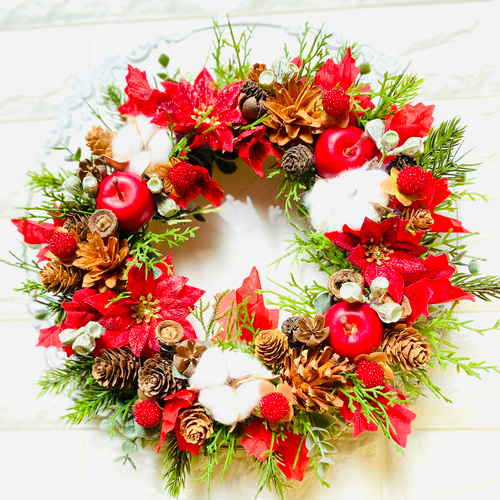 クリスマスリース❁⃘*.゜ 25cm×25cm Xmas Xmasドライフラワーリース 29㎝