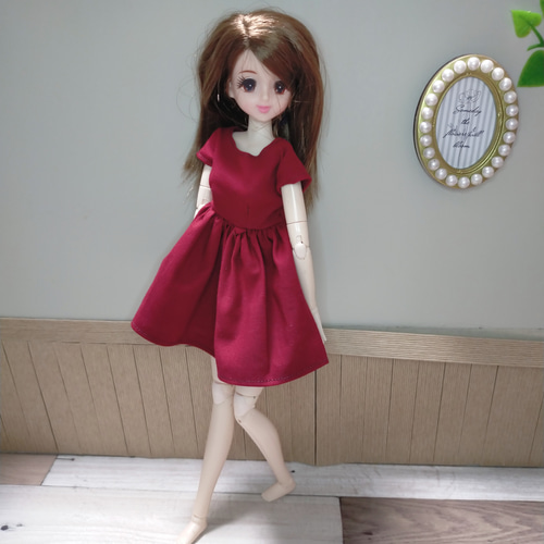 シンプル ワインレッド 赤 ワンピース リカちゃん 服 その他人形