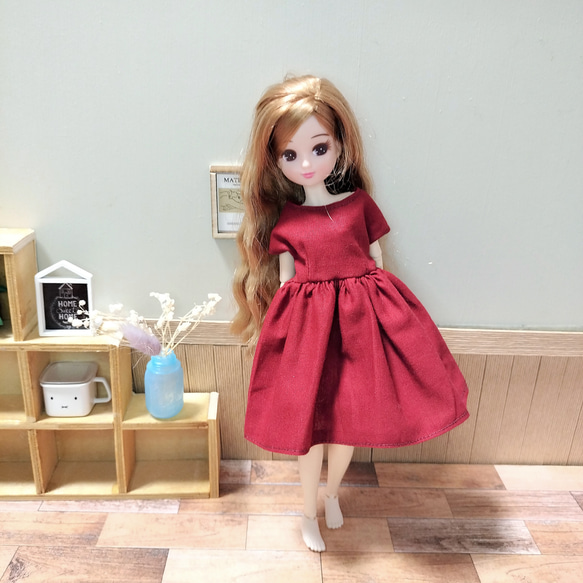 シンプル ワインレッド 赤 ワンピース リカちゃん 服 その他人形