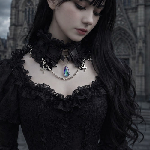 黒／ゴシックチョーカー／クリスタル／十字架／G10 チョーカー