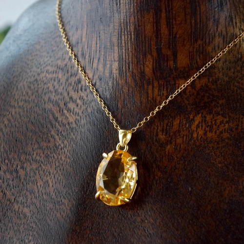 11月誕生石 再販 シトリン ペンダントトップ 18kゴールドプレーテド