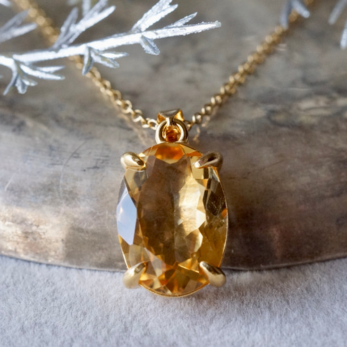 11月誕生石 再販x2 シトリン ペンダントトップ 18kgp シルバー925