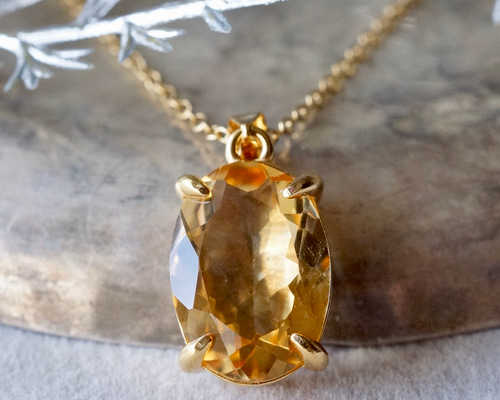 【極上品】シトリン　ペンダントトップ　証明書付 送料無料】11月誕生石 再販x2 シトリン ペンダントトップ 18kgp