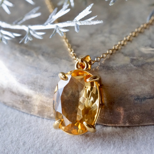 11月誕生石 再販x2 シトリン ペンダントトップ 18kgp シルバー925