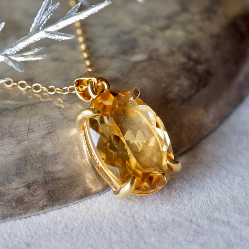11月誕生石 再販x2 シトリン ペンダントトップ 18kgp シルバー925