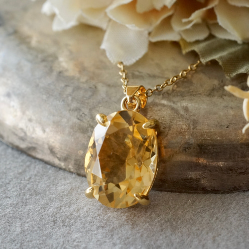 11月誕生石 再販 シトリン ペンダントトップ 18kゴールドプレーテド