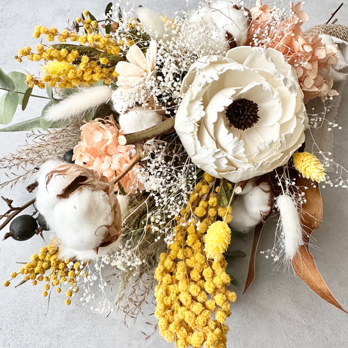 【ミモザのスワッグ】ドライフラワー スワッグ  ブーケ 春 ミモザのスワッグ】ドライフラワー スワッグ ブーケ 春 ミモザの