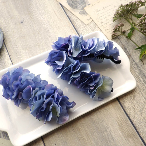 バナナクリップ 髪留め 紫陽花 青グラデ 花飾り 花冠 フラ ココ ハワイアン バナナクリップ 髪留め 紫陽花 青グラデ 花飾り 花冠 フラ ココ
