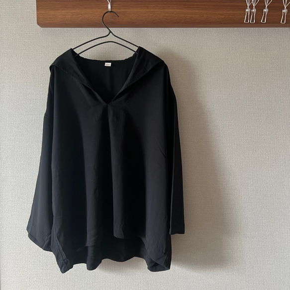 【SALE！】キュートなセーラーシャツ。皴になりにくいレーヨン素材。BK(AN.022) 8枚目の画像
