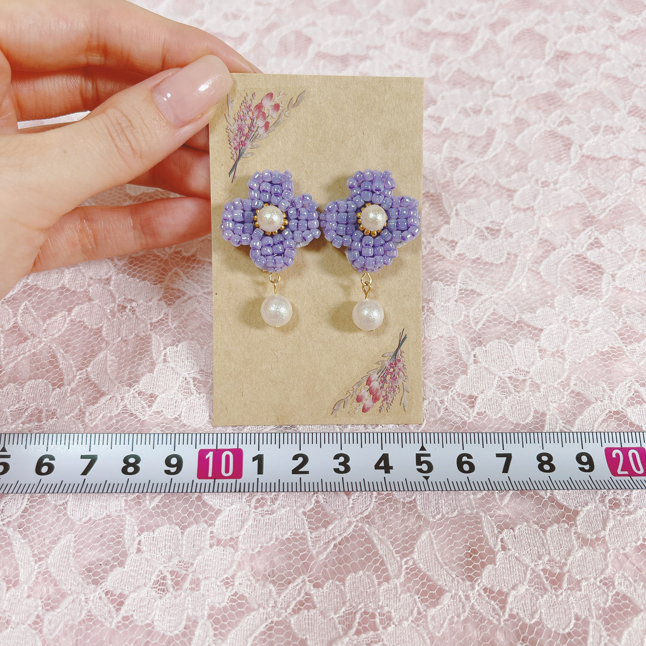 ❁﻿お花のビーズ刺繍 イヤリング❁﻿