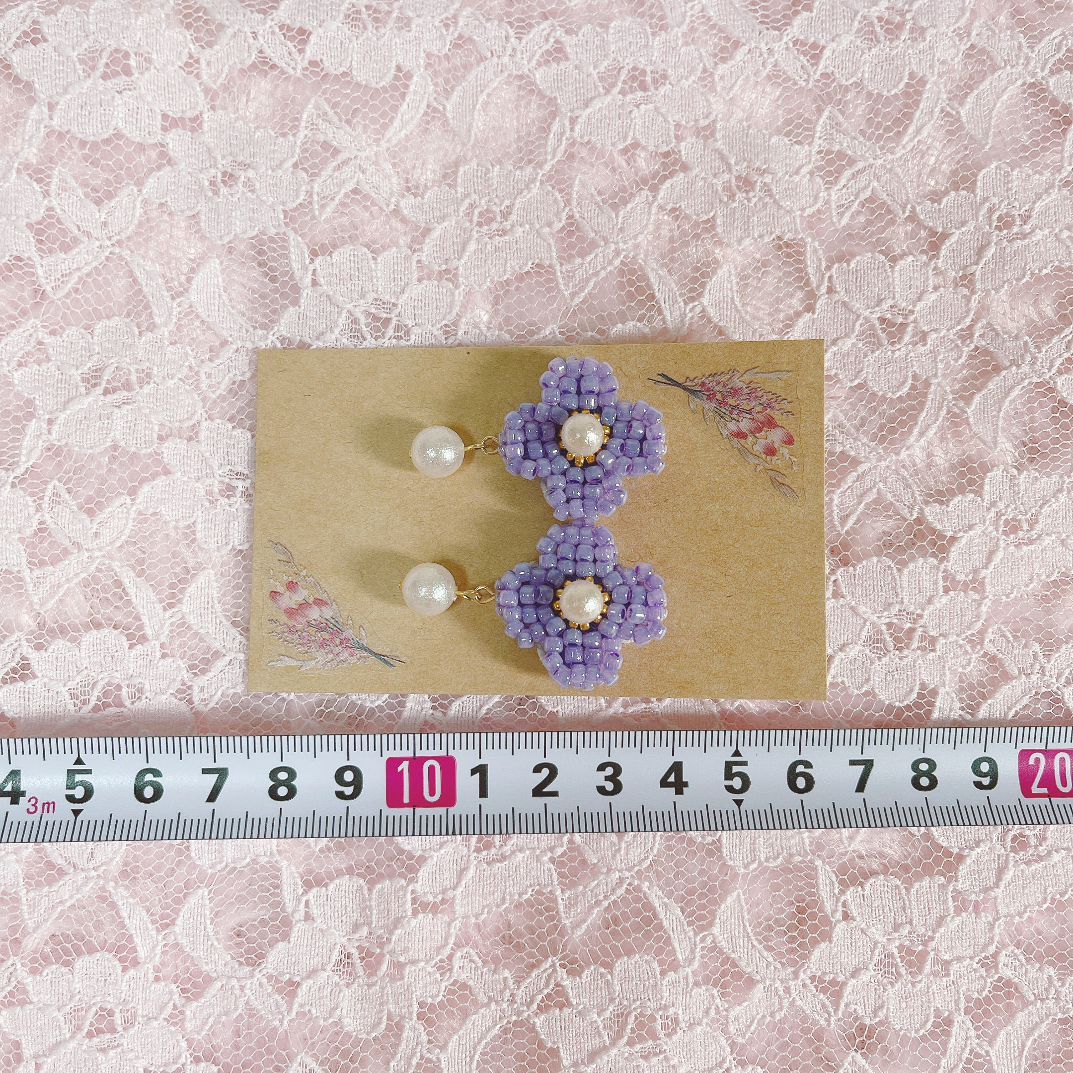 ❁﻿お花のビーズ刺繍 イヤリング❁﻿