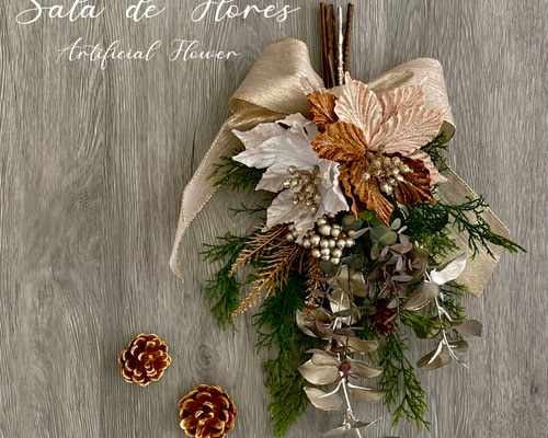 クリスマスを彩るスワッグ　brown ver. brown vertical Christmas swag クリスマススワッグ 壁掛け | Florilege