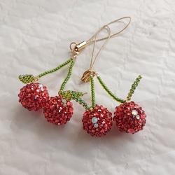 アンテプリマチャームさくらんぼ 受注製作】キラキラフルーツのチャーム～さくらんぼ～ 携帯ストラップ