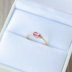 粉紅碧璽和鑽石 K18 戒指橢圓形切割 ~Ello Ulmia~ 十月生日石 第10張的照片