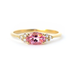 粉紅碧璽和鑽石 K18 戒指橢圓形切割 ~Ello Ulmia~ 十月生日石 第5張的照片