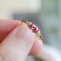 粉紅碧璽和鑽石 K18 戒指橢圓形切割 ~Ello Ulmia~ 十月生日石 第3張的照片