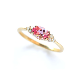 粉紅碧璽和鑽石 K18 戒指橢圓形切割 ~Ello Ulmia~ 十月生日石 第1張的照片