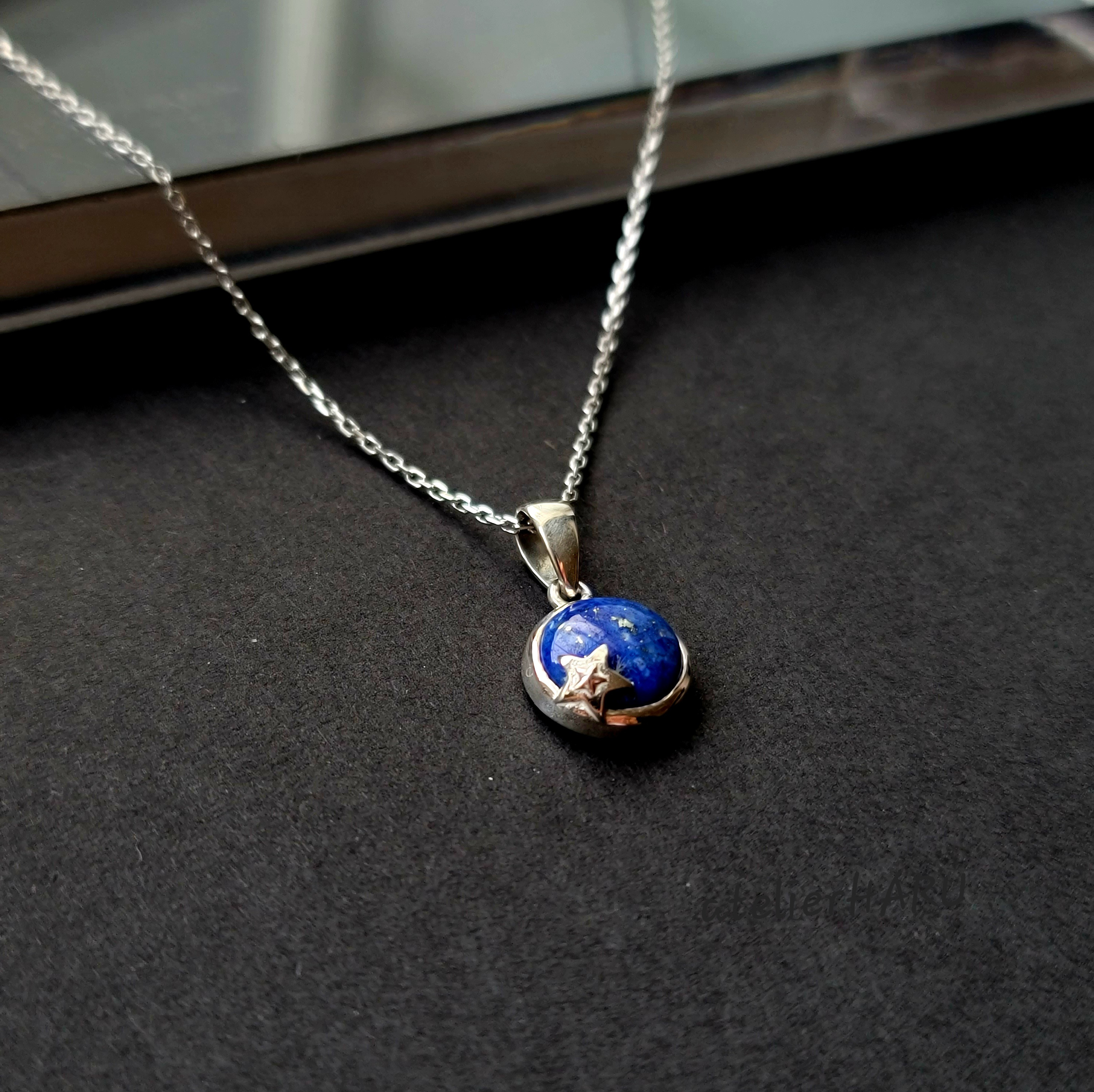 ☆星空☆12月誕生石　ラピスラズリ８ミリ　シルバーネックレスH-212S