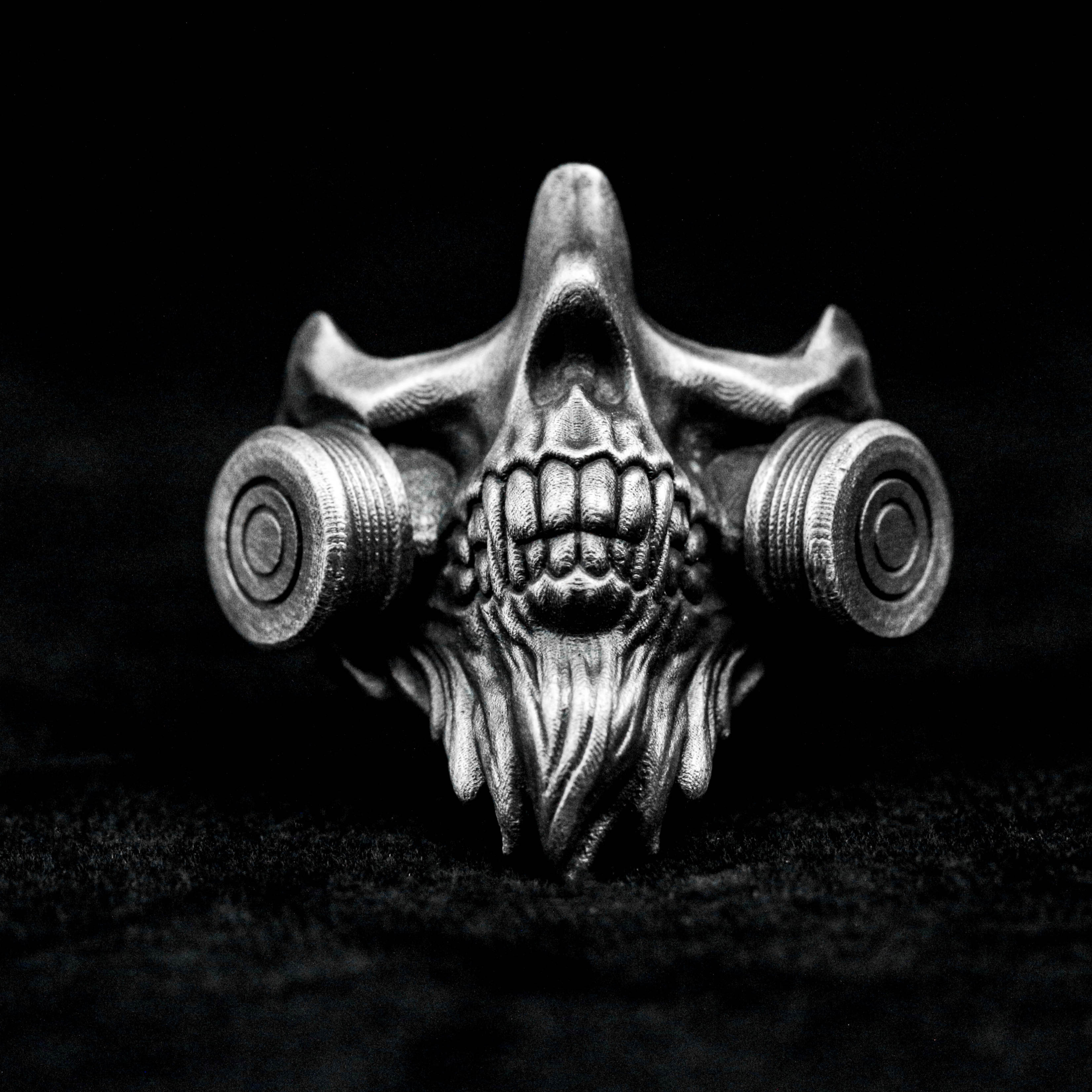 ガス生化学マスク リング、あごひげの銀製リング、刻まれた銀製のリング、調節可能な開口部 - 手作り