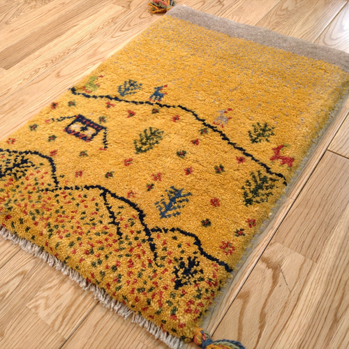 特価品】ペルシャ ギャッベ 玄関マット 42×60cm 黄色 カーペット 特価品】ペルシャ ギャッベ 玄関マット 42×60cm 黄色 カーペット