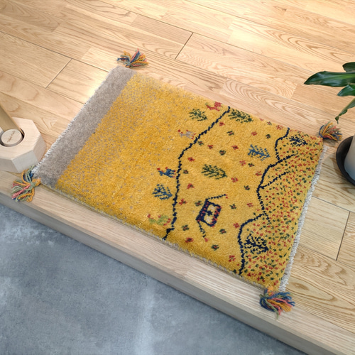 特価品】ペルシャ ギャッベ 玄関マット 42×60cm 黄色 カーペット 特価品】ペルシャ ギャッベ 玄関マット 42×60cm 黄色 カーペット