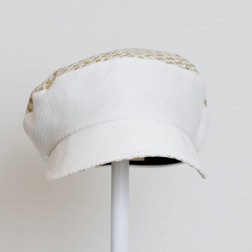 58cm キャスケット 白 コーデュロイ マリンキャスケット レディース