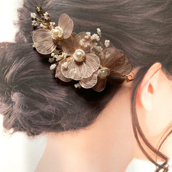 メタルピンク髪飾り　花嫁ヘア　成人式髪 7枚目の画像