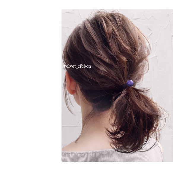 新ストーン入荷‼　アメジスト　丸い　長持ち日本製ヘアゴム　ゴム交換可　＊　天然石　ダークパープル　ラベンダー　ボール　紫 10枚目の画像