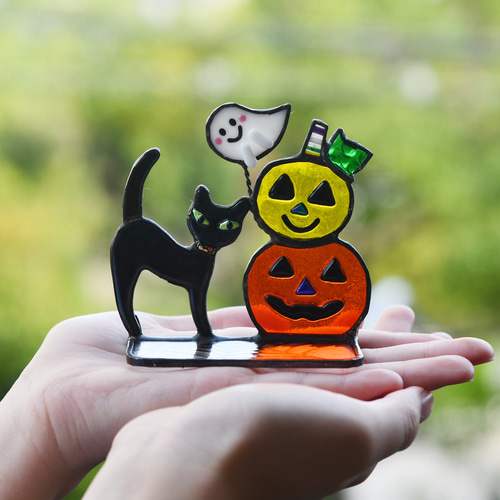 ステンドグラス ハロウィン 黒ネコさんも一緒に♪ その他