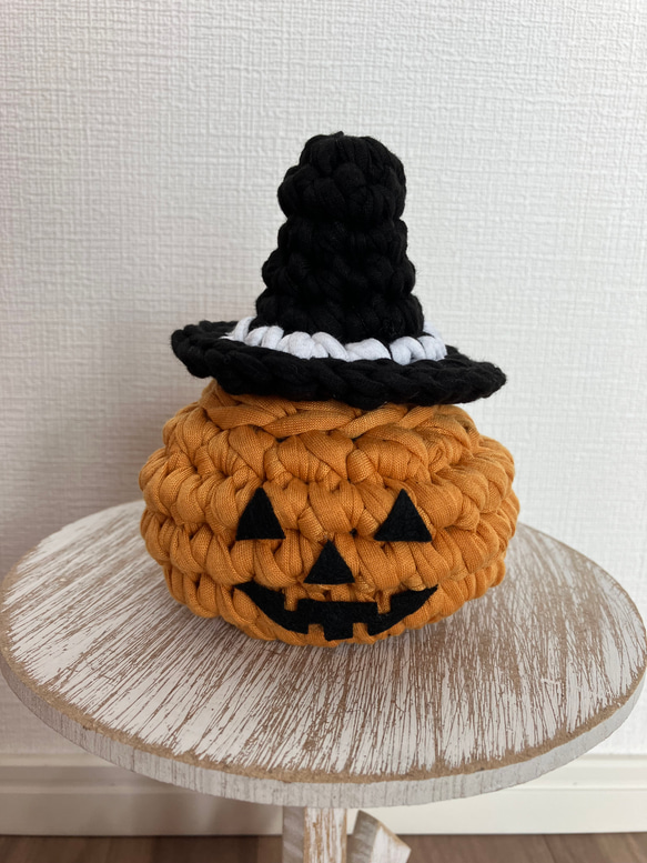 おうちでハロウィン かぼちゃ 小物入れ ズパゲッティ Tシャツヤーン  