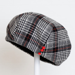 【受注制作】グレー チェック ベレー帽 帽子 秋冬 冬 グレンチェック おしゃれ 大きい 小さい レディース 3枚目の画像