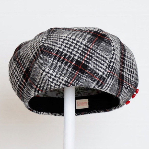 【受注制作】グレー チェック ベレー帽 帽子 秋冬 冬 グレンチェック おしゃれ 大きい 小さい レディース 2枚目の画像