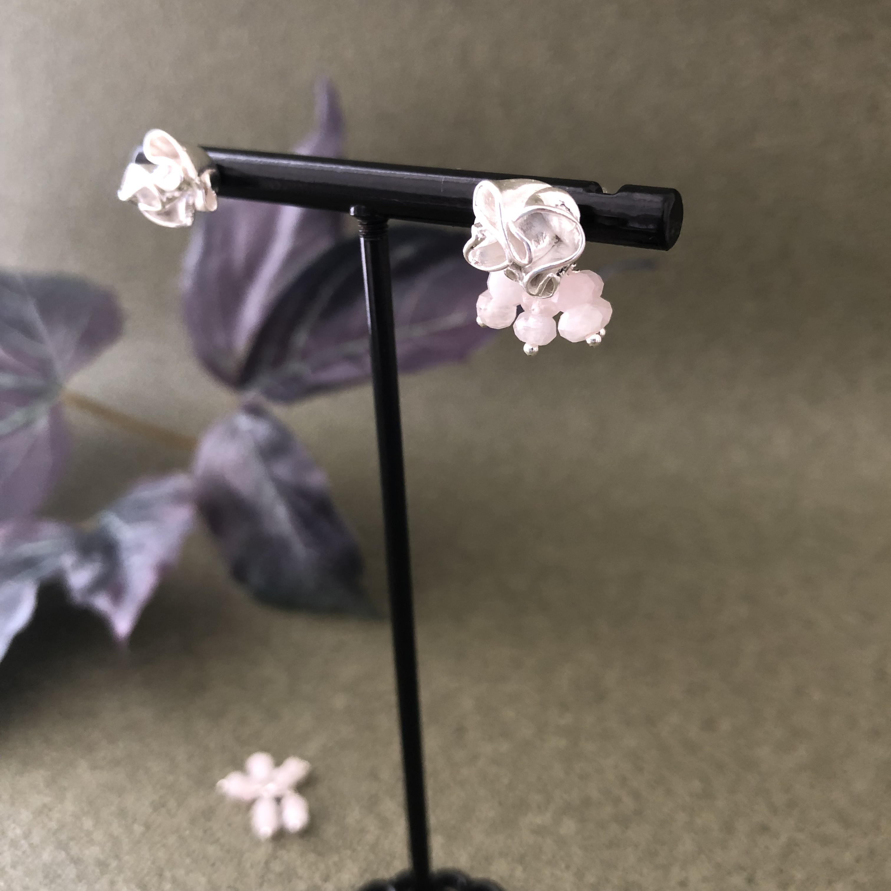 シルバーピアス レディース 小ぶり 2way 天然石 百日紅のピアス ピンク モルガナイト