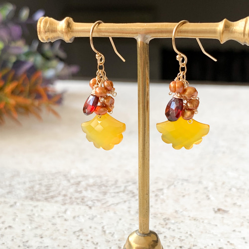 Creema限定】14kgf*実りの秋の銀杏ピアス／イヤリング*天然石 ピアス